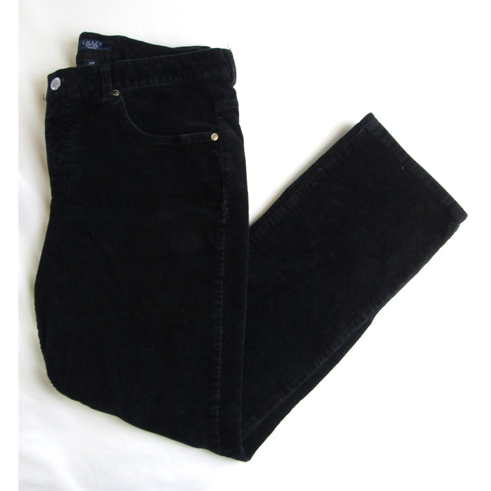 Chaps Corduroy Pants Black Straight Leg High Waist Women's Size 12P